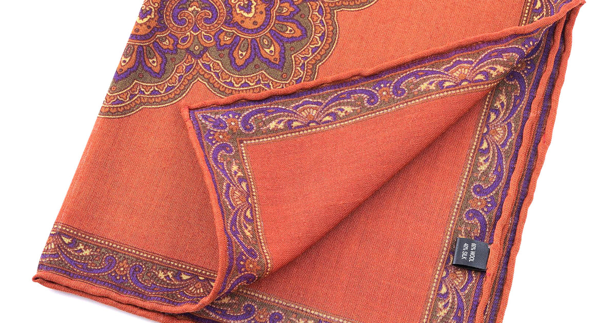 Fort Belvedere Fabric Cufflinks - Orange with Green and Brown Accents