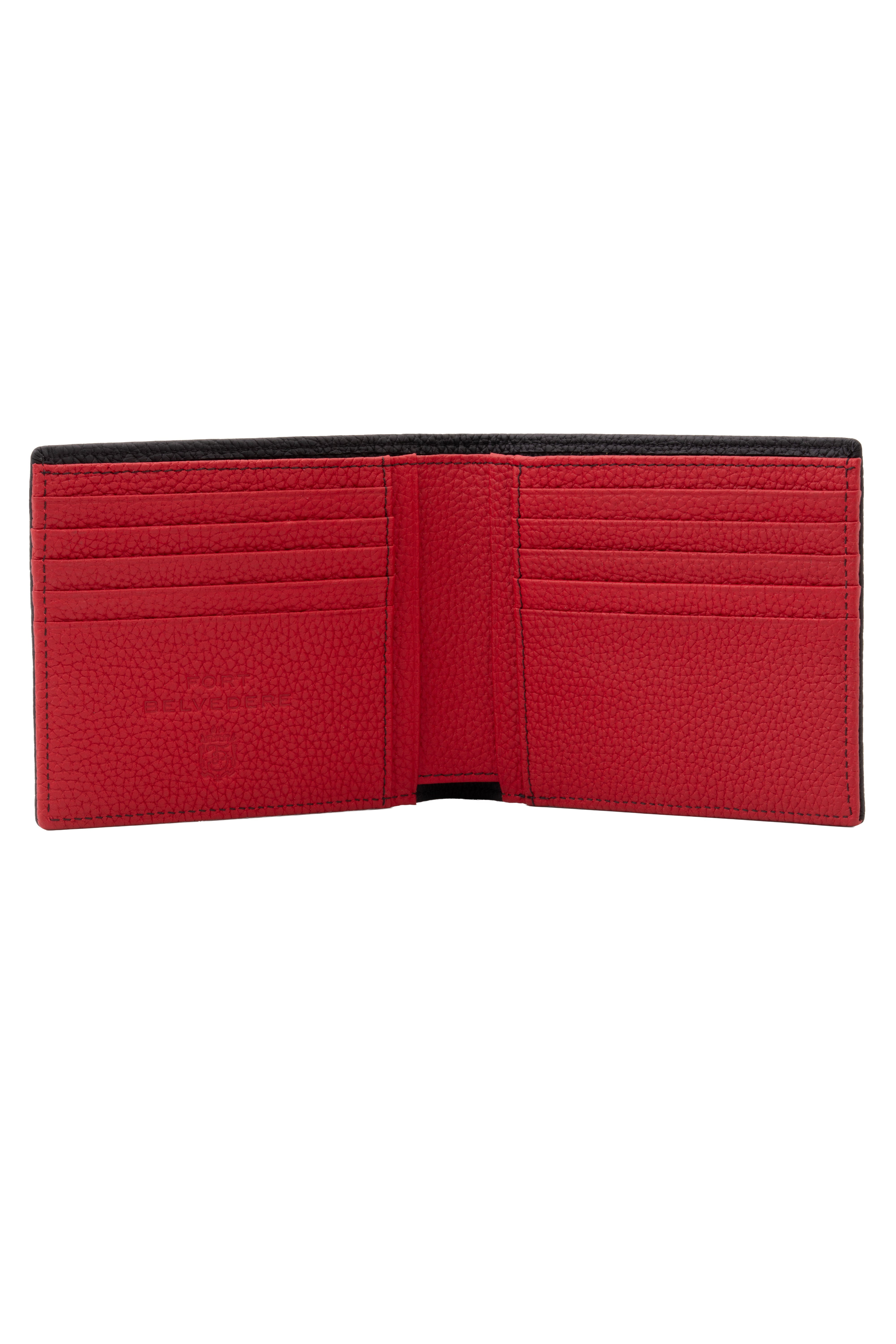 Classic 10 Card Bifold Black & Red Grained Leather Wallet