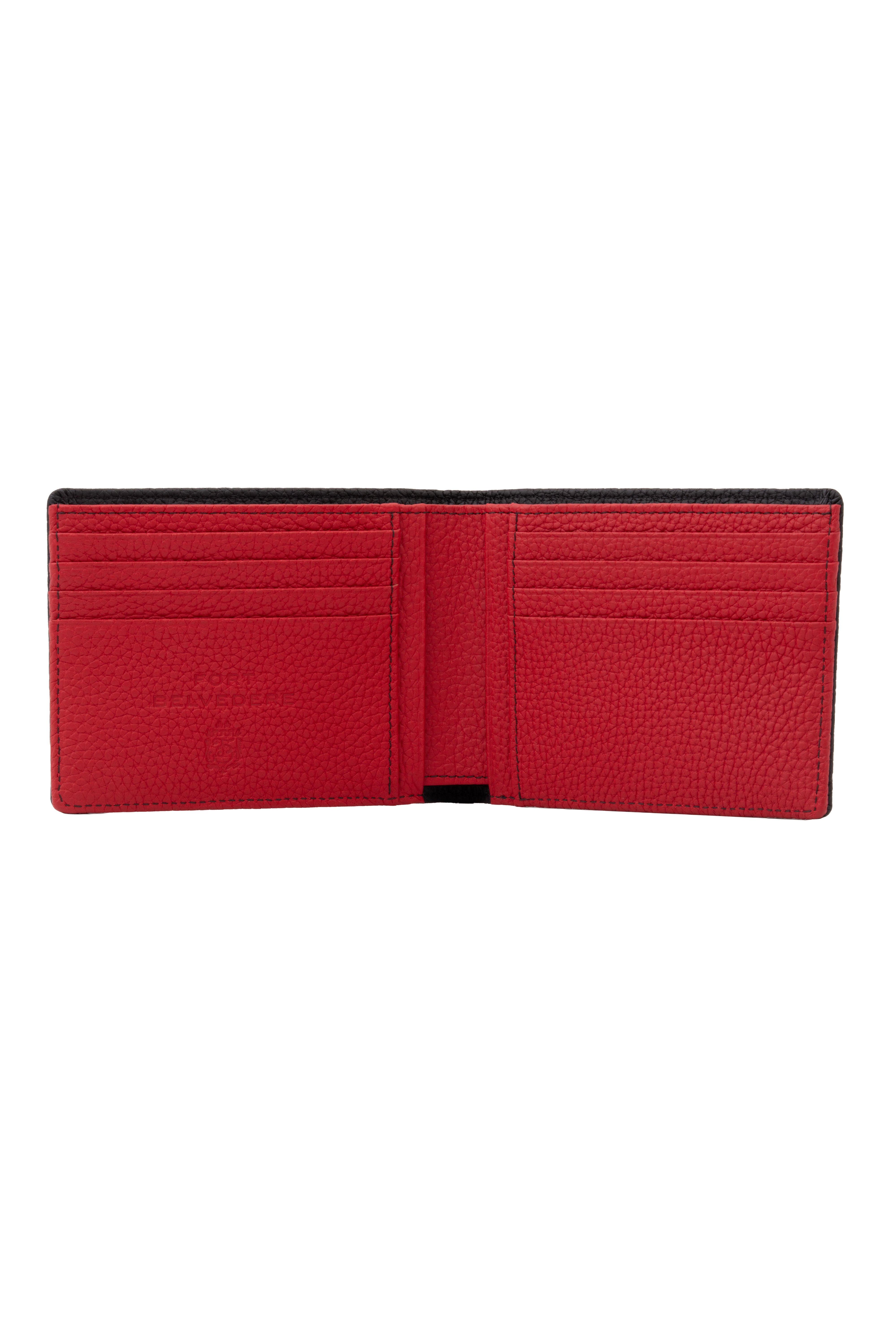 Classic 8 Card Bifold Black & Red Grained Leather Wallet