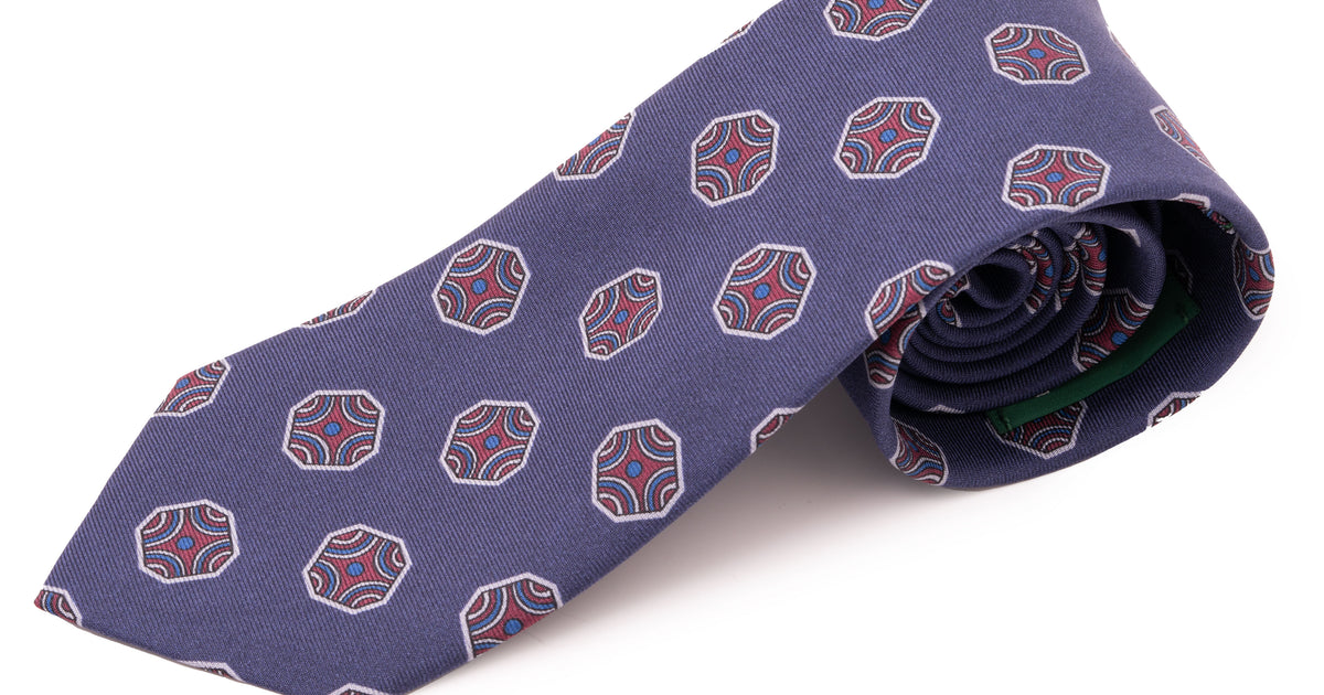 Light Navy Fancy Tile Printed Silk Tie - Fort Belvedere