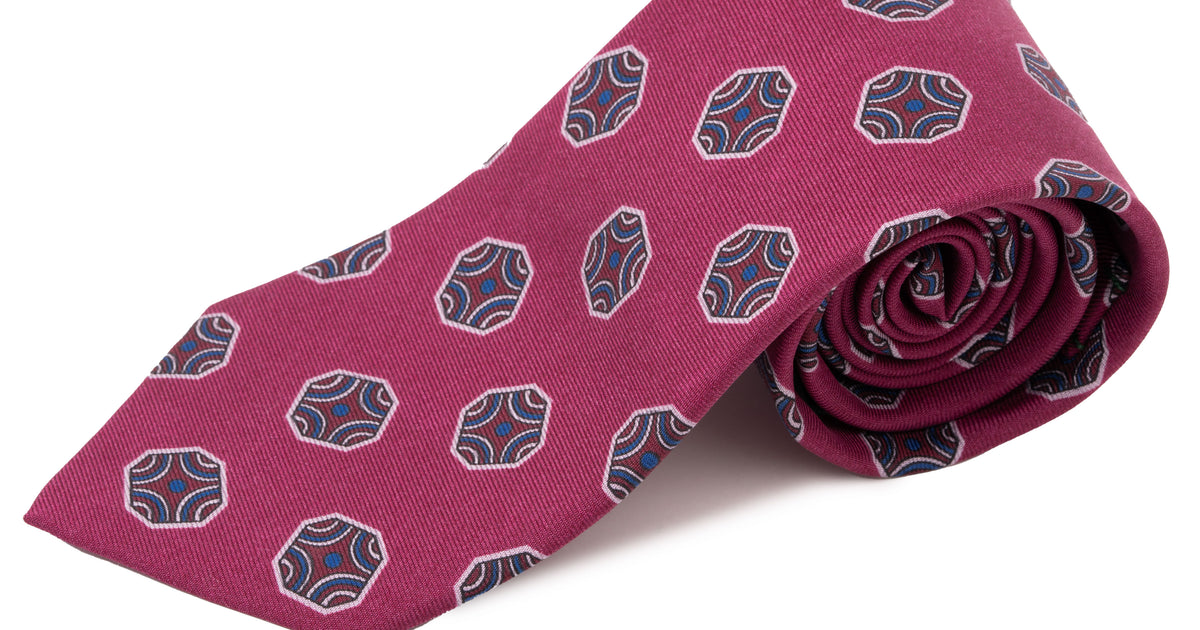 Dark Mauve Fancy Tile Printed Silk Tie