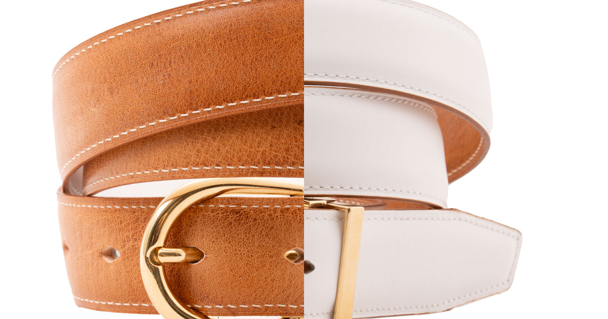 White Boxcalf & Undyed Natural Veg-Tan Leather Belt  display picture 2