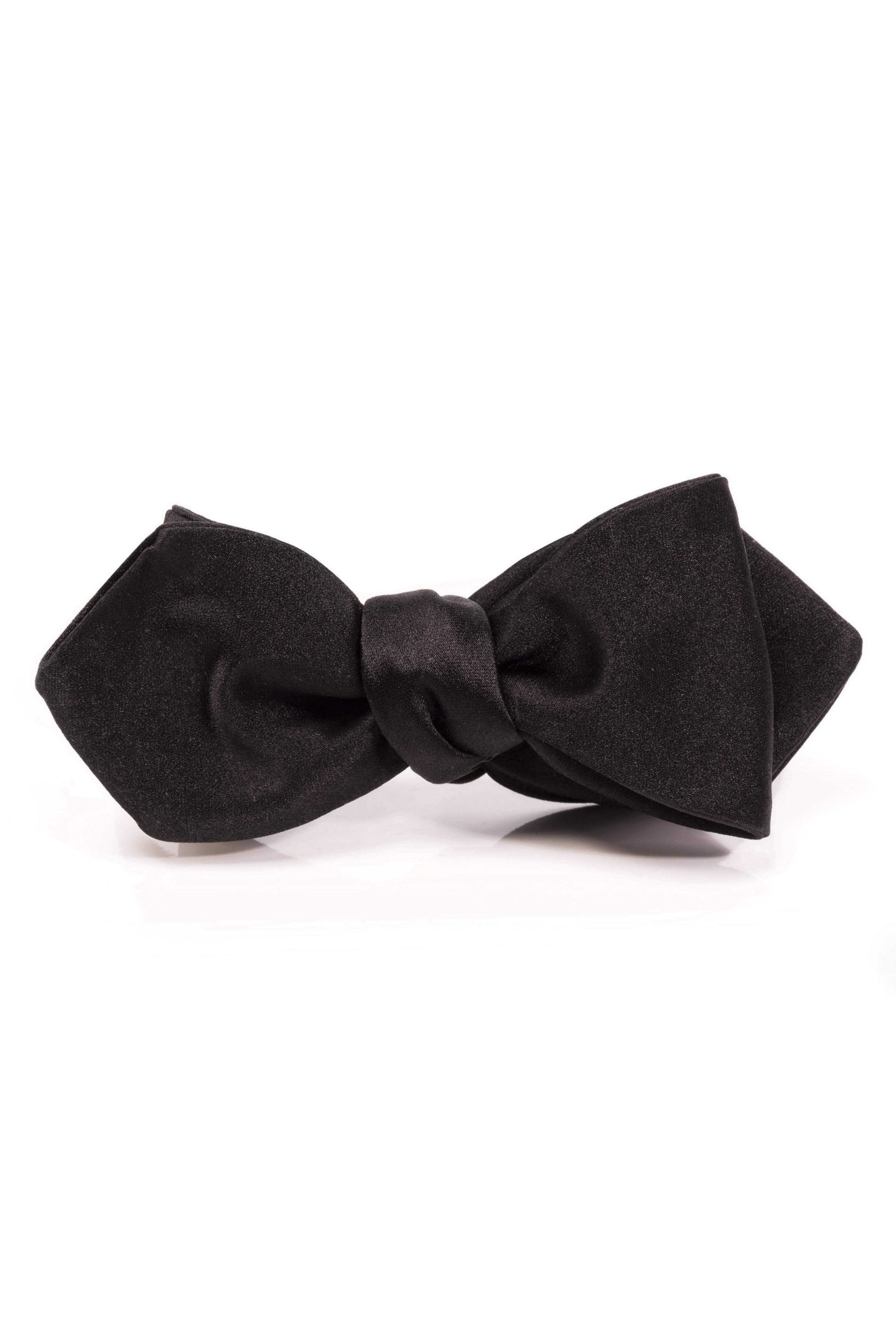 Camellucci Black Tuxedo Bow Tie – 100% Silk Satin, Self-Tied, Gift Box S013D