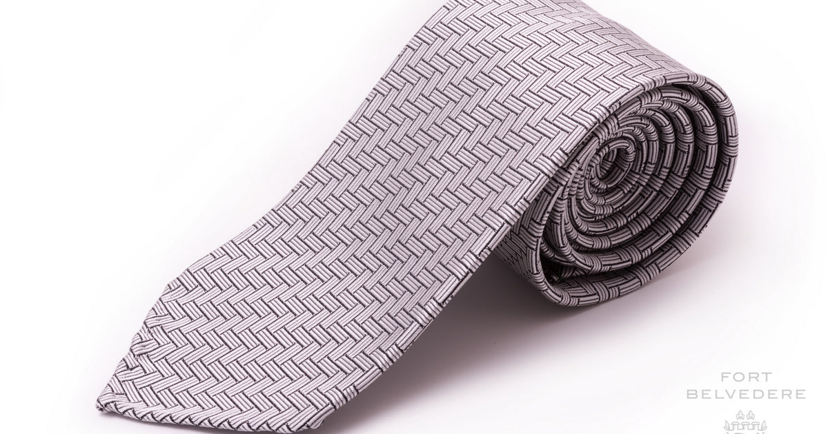 Silver Black Silk Basketweave Formal Wedding and Business Tie - Fort Belvedere