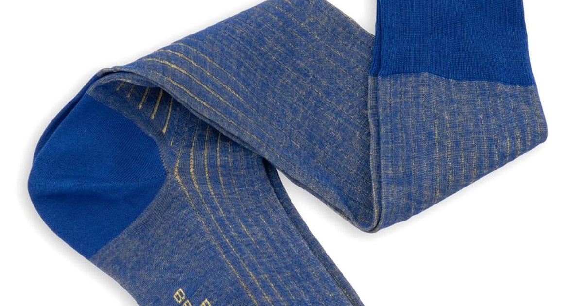 Shadow Stripe Ribbed Socks Bright Blue and Yellow Fil d'Ecosse Cotton-Fort Belvedere