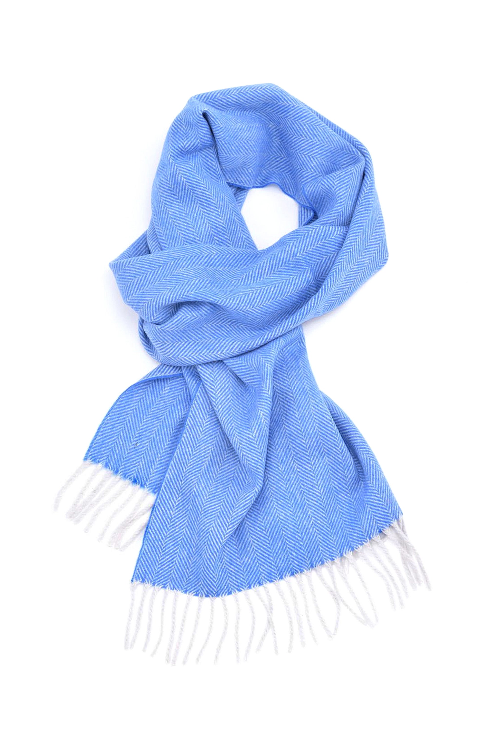 Cashmere Scarf in Sky Blue Herringbone by Fort Belvedere