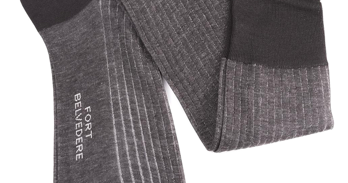 Shadow Stripe Ribbed Socks Charcoal and Light Gray Fil d'Ecosse Cotton - Fort Belvedere