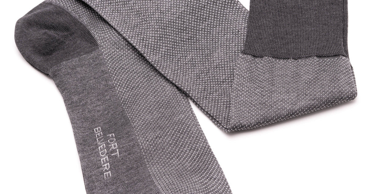 Fort Belvedere Charcoal Grey Melange Two-Tone Solid Oxford Socks Fil d'Ecosse Cotton