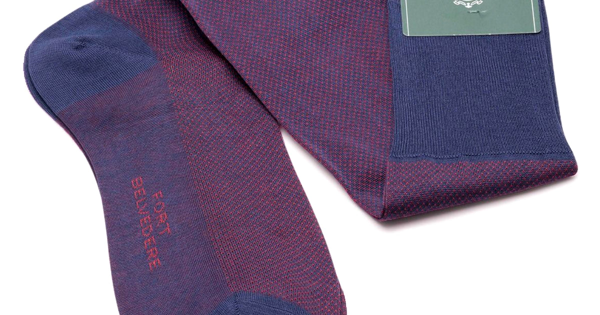 Dark Blue & Red Two Tone Solid Oxford Socks Fil d'Ecosse Cotton - Fort Belvedere
