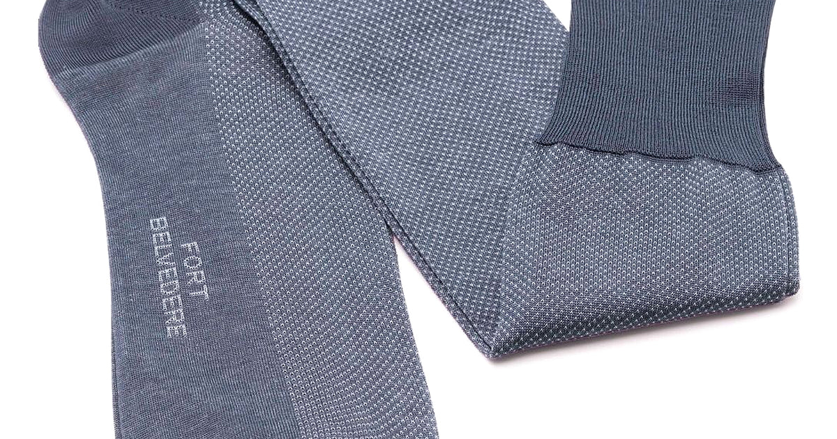 Grey Blue & Prussian Blue Two Tone Solid Oxford Socks Fil d'Ecosse Cotton - Fort Belvedere