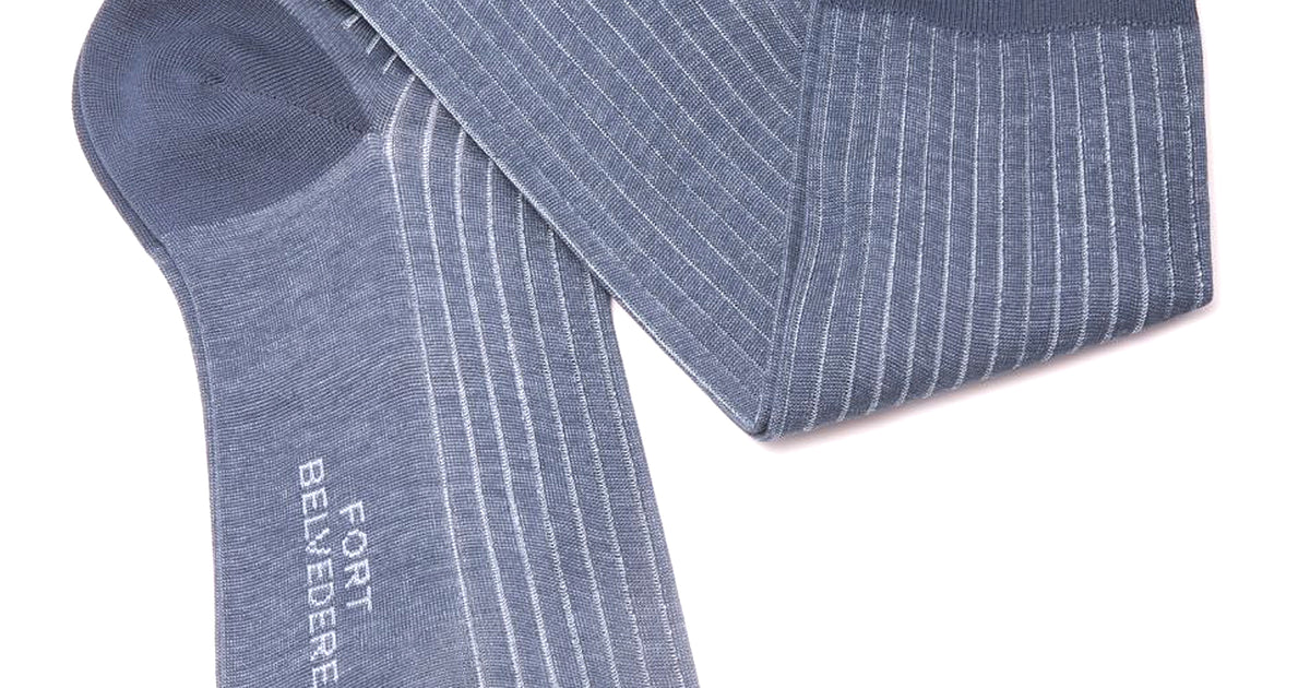 Shadow Stripe Ribbed Socks Grey and Prussian Blue Fil d'Ecosse Cotton - Fort Belvedere