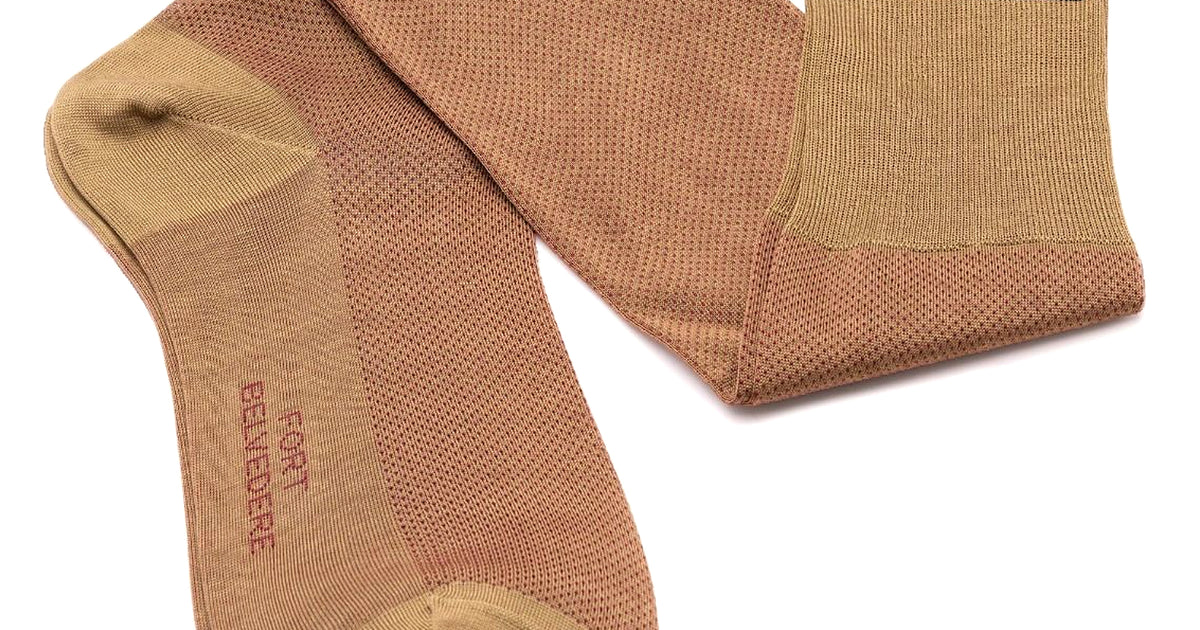 Khaki and Dark Red Two Tone Solid Oxford Socks Fil d'Ecosse Cotton - Fort Belvedere