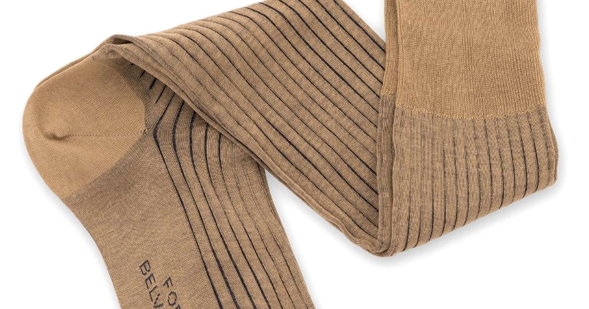 Khaki and Navy Shadow Stripe Ribbed Socks Fil d'Ecosse Cotton-Fort Belvedere
