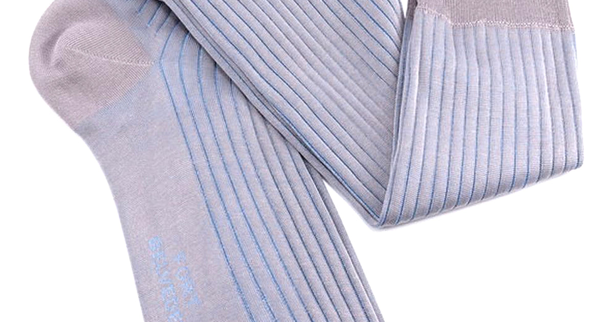 Shadow Stripe Ribbed Socks Light Grey & Light Blue Fil d'Ecosse Cotton - Fort Belvedere