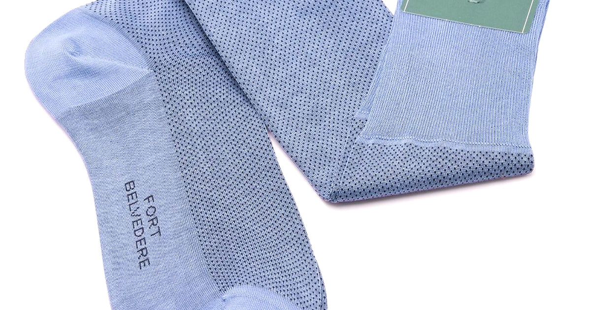 Light Blue & Midnight Blue Two Tone Solid Oxford Socks Fil d'Ecosse Cotton - Fort Belvedere