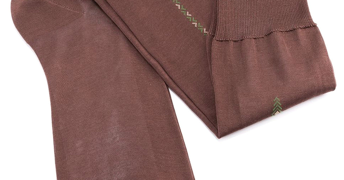 Mid Brown Socks with Green & Cream Clocks in Cotton - Fort Belvedere