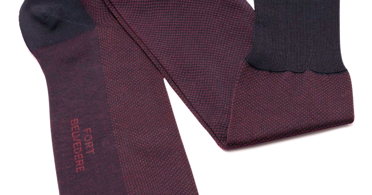 Midnight Blue and Burgundy Two Tone Solid Oxford Socks Fil d'Ecosse Cotton - Fort Belvedere