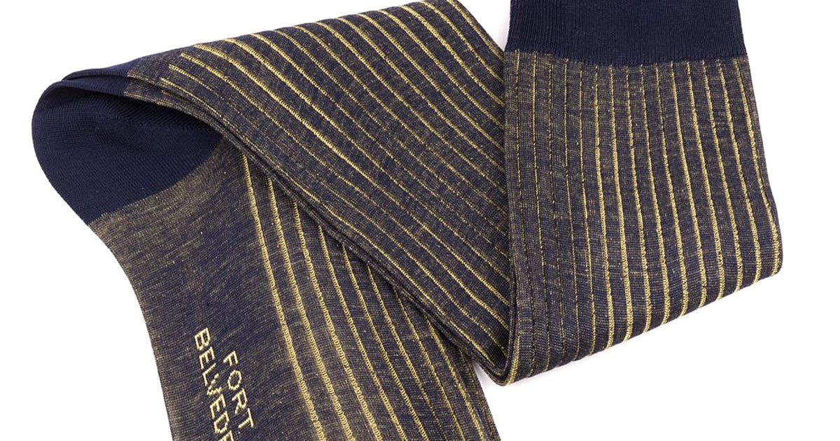 Navy and Yellow Shadow Stripe Ribbed Socks Fil d'Ecosse Cotton - Fort Belvedere Gentleman's Gazette Navy and Yellow Shadow Stripe Ribbed Socks Fil d'Ecosse Cotton - Fort Belvedere Gentleman's Gazette