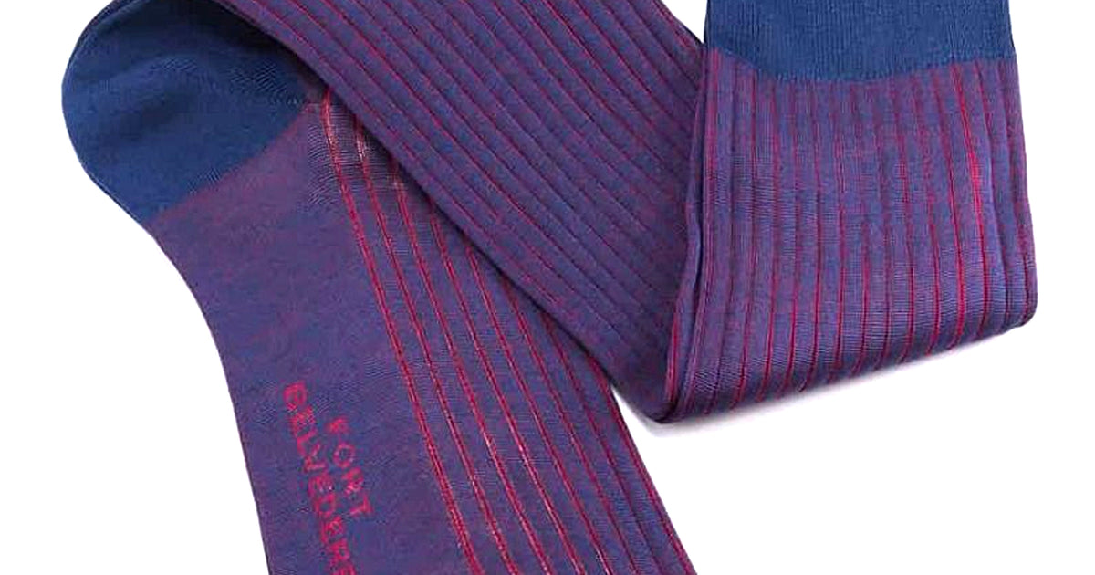 Shadow Stripe Ribbed Socks Navy Blue & Red Fil d'Ecosse Cotton - Fort Belvedere