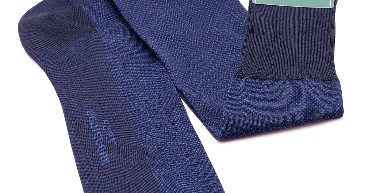 Navy Blue & Royal Blue Two Tone Solid Oxford Socks Fil d'Ecosse Cotton - Fort Belvedere