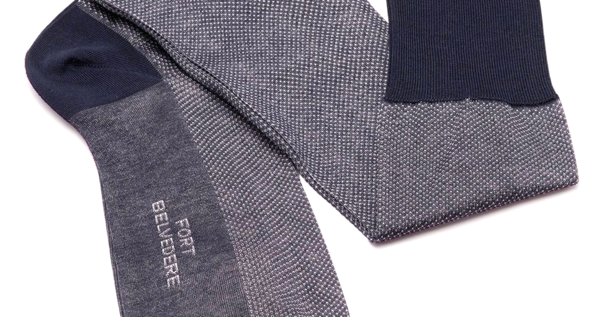 Shadow Stripe Ribbed Socks Grey and Prussian Blue Fil d'Ecosse Cotton - Fort Belvedere