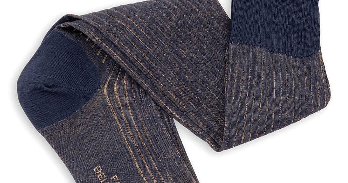 Navy and Khaki Shadow Stripe Ribbed Socks Fil d'Ecosse Cotton-Fort Belvedere