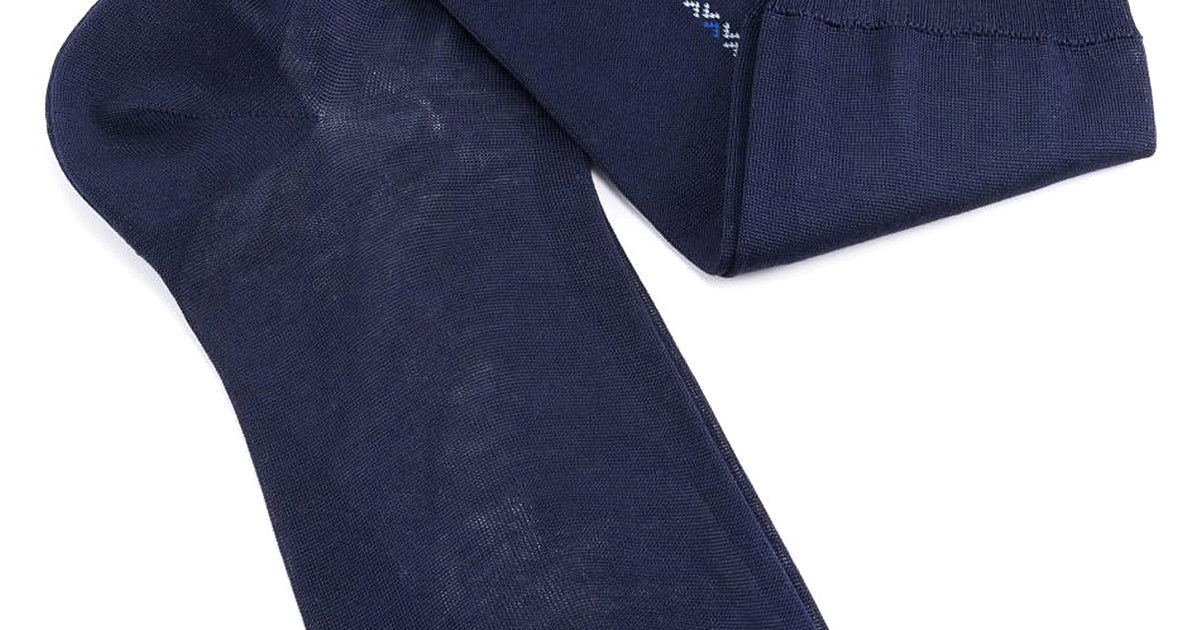 Navy Socks with Blue & White Clocks in Cotton - Fort Belvedere