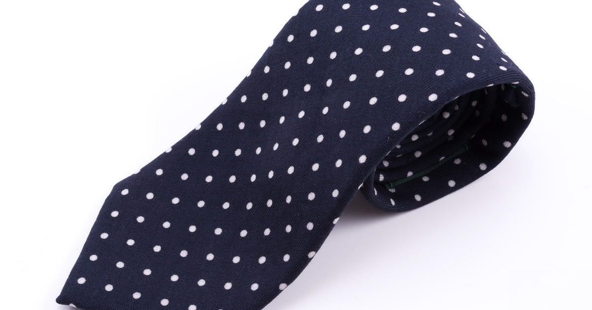 Wool Challis Tie in Navy with White Polka Dots Fort Belvedere
