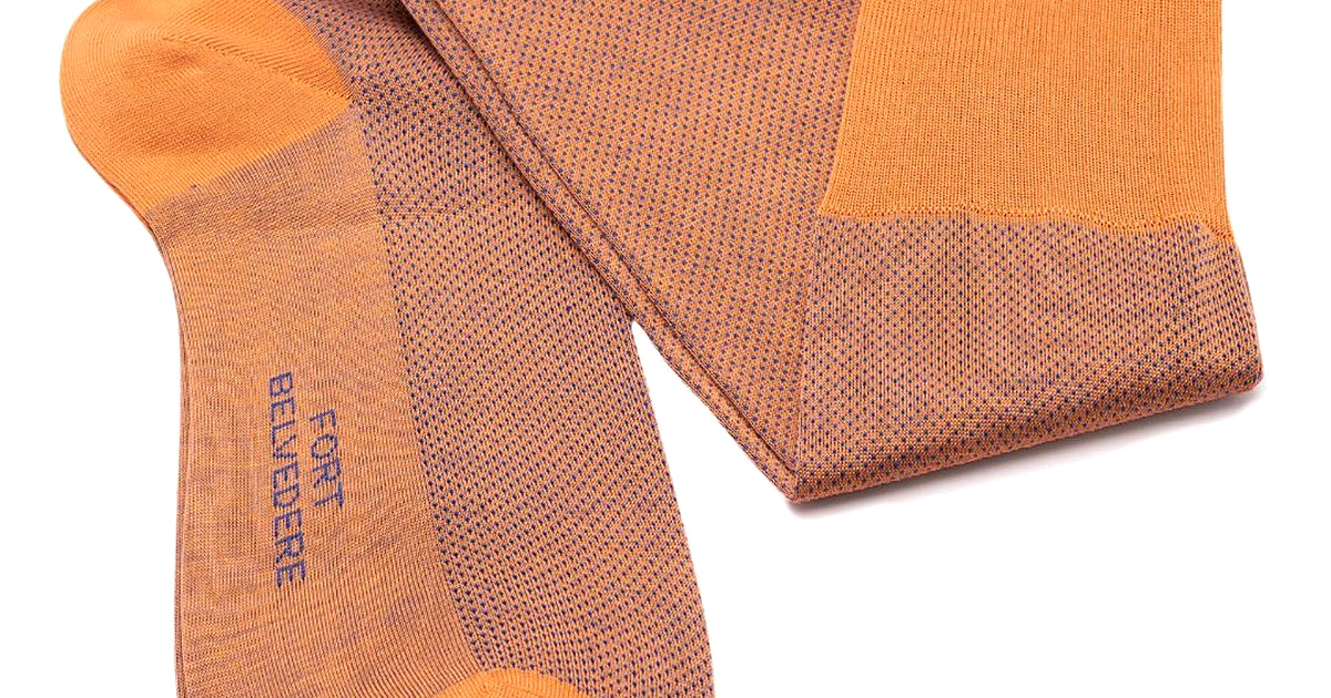 Orange and Navy Blue Two Tone Solid Oxford Socks Fil d'Ecosse Cotton - Fort Belvedere