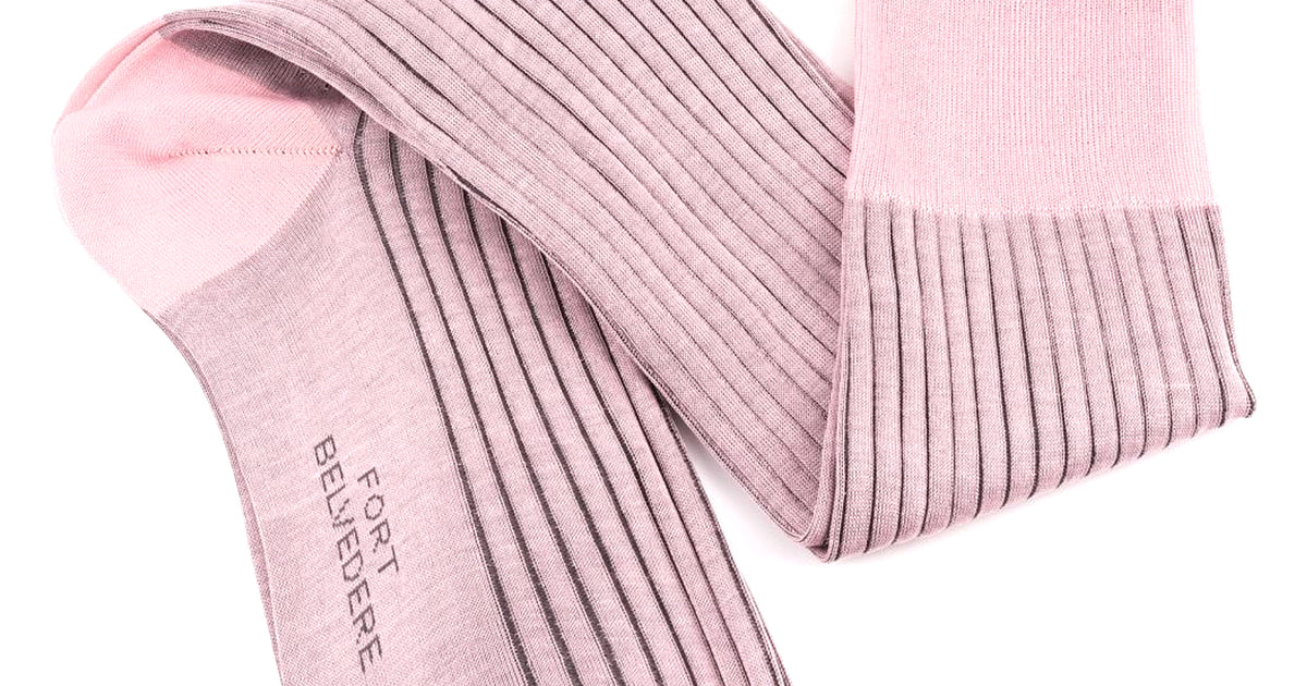 Pink and Grey Shadow Stripe Ribbed Socks Fil d'Ecosse Cotton - Fort Belvedere