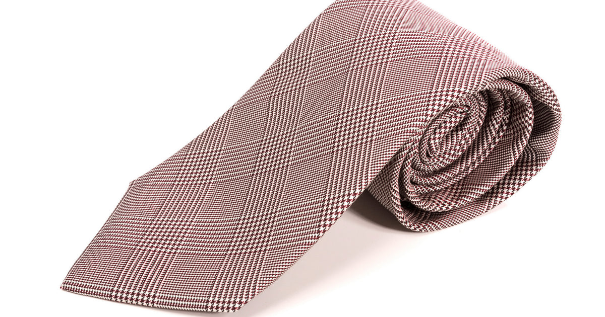 Prince of Wales Glen Check Silk Tie in Burgundy & White - Fort Belvedere