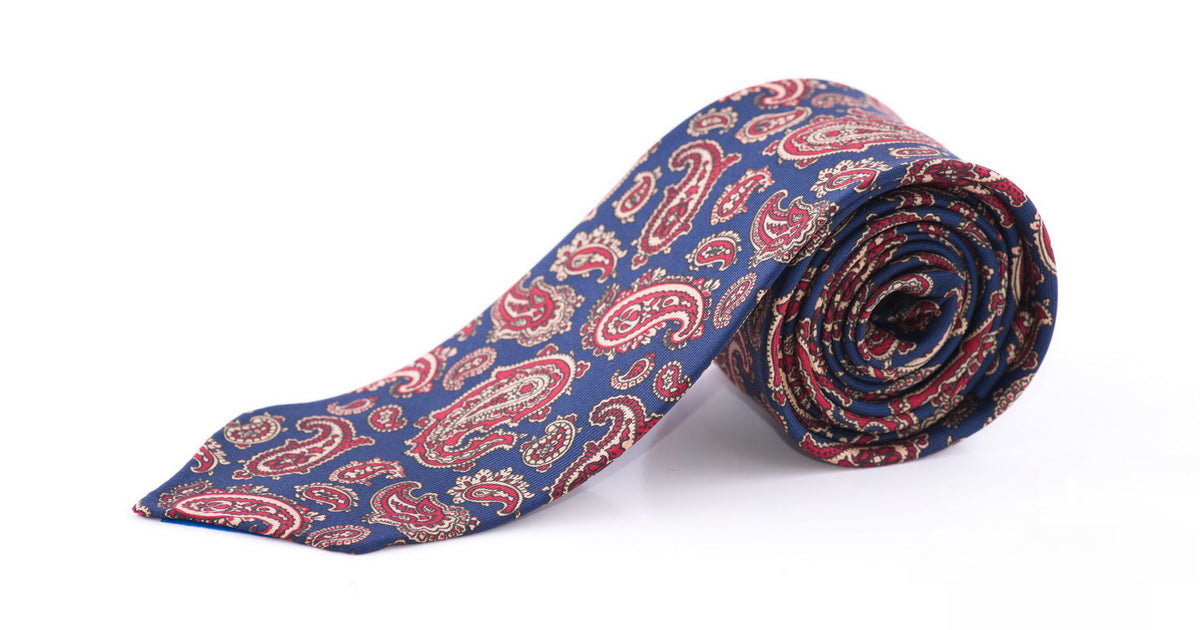 Madder Silk Tie in Blue with Red Paisley Handmade by Fort Belvedere