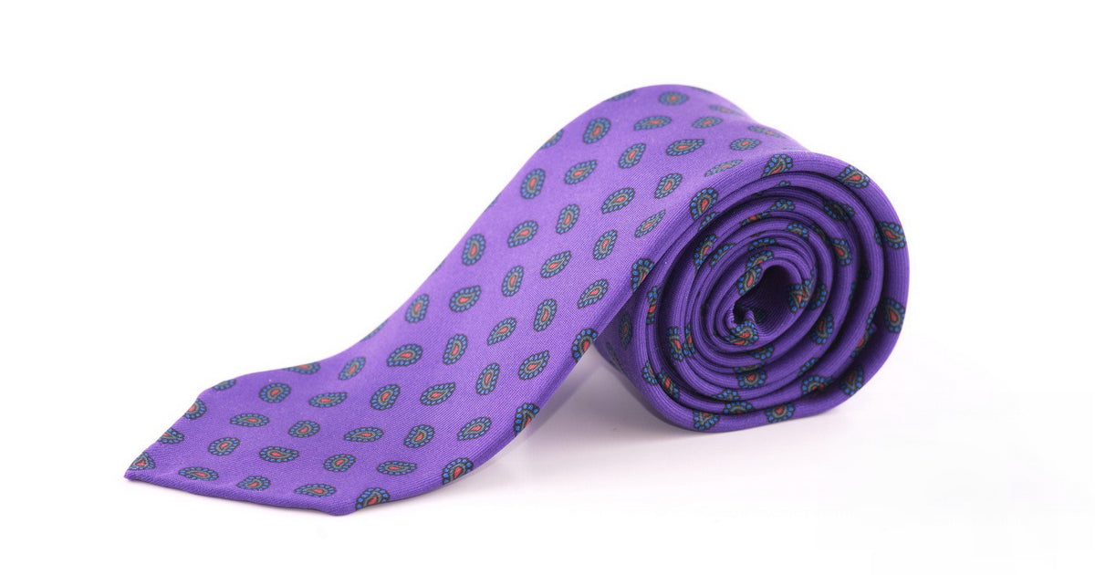 Madder Silk Tie in Purple with Paisleys by Fort Belvedere