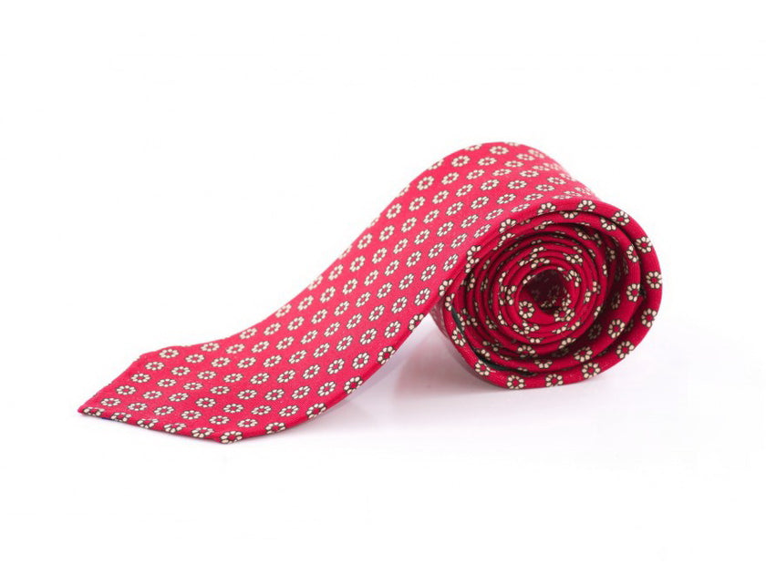 Madder Silk Tie in Red with Buff Micropattern by Fort Belvedere