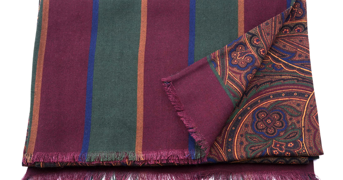 Green Paisley Bold Stripes Reversible Scarf1