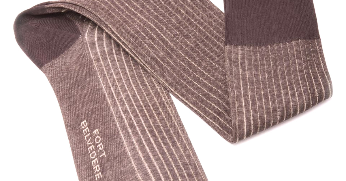 Shadow Stripe Ribbed Socks Dark Brown and Beige Fil d'Ecosse Cotton - Fort Belvedere