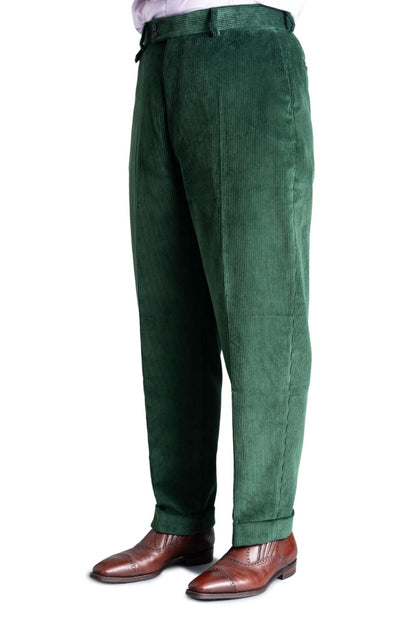 British Racing Green Corduroy Trousers - Stancliffe Flat-Front in 8-Wale  Cotton