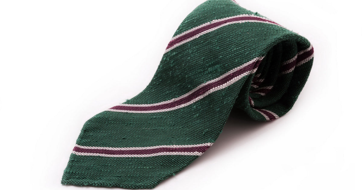 Shantung Striped Green, Purple and Cream Silk Tie - Fort Belvedere