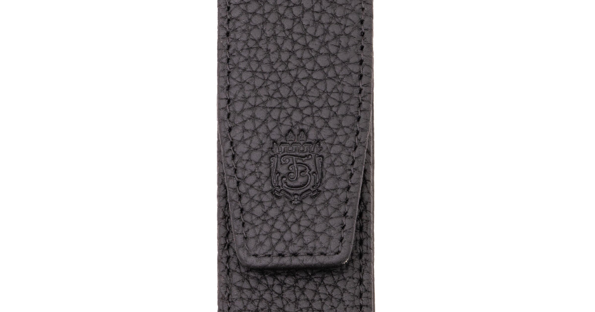 Single Pen Full-Grain Togo Leather Case in Black