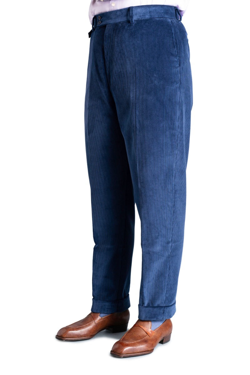 Infantry Blue Corduroy Trousers -Stancliffe Flat-Front in 8-Wale