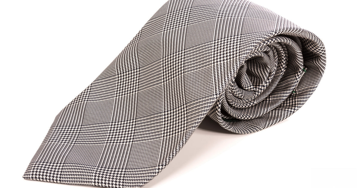 Prince of Wales Check Silk Tie in Navy & White by Fort Belvedere