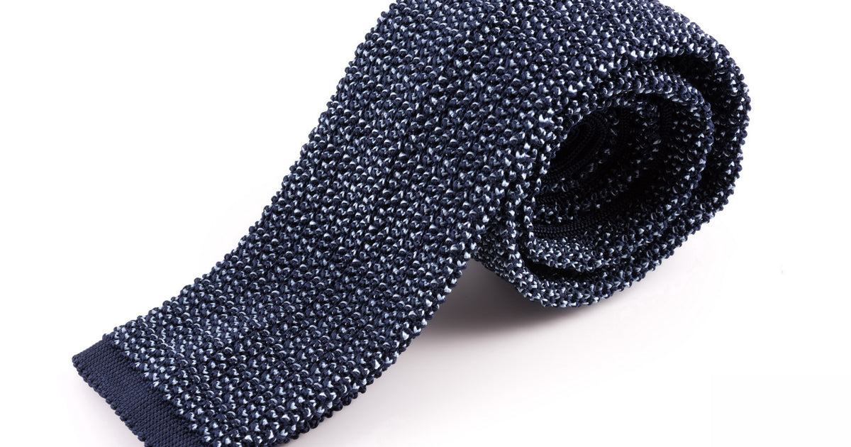 Fort Belvedere Two-Tone Knit Tie in Navy and Light Blue Changeant Silk