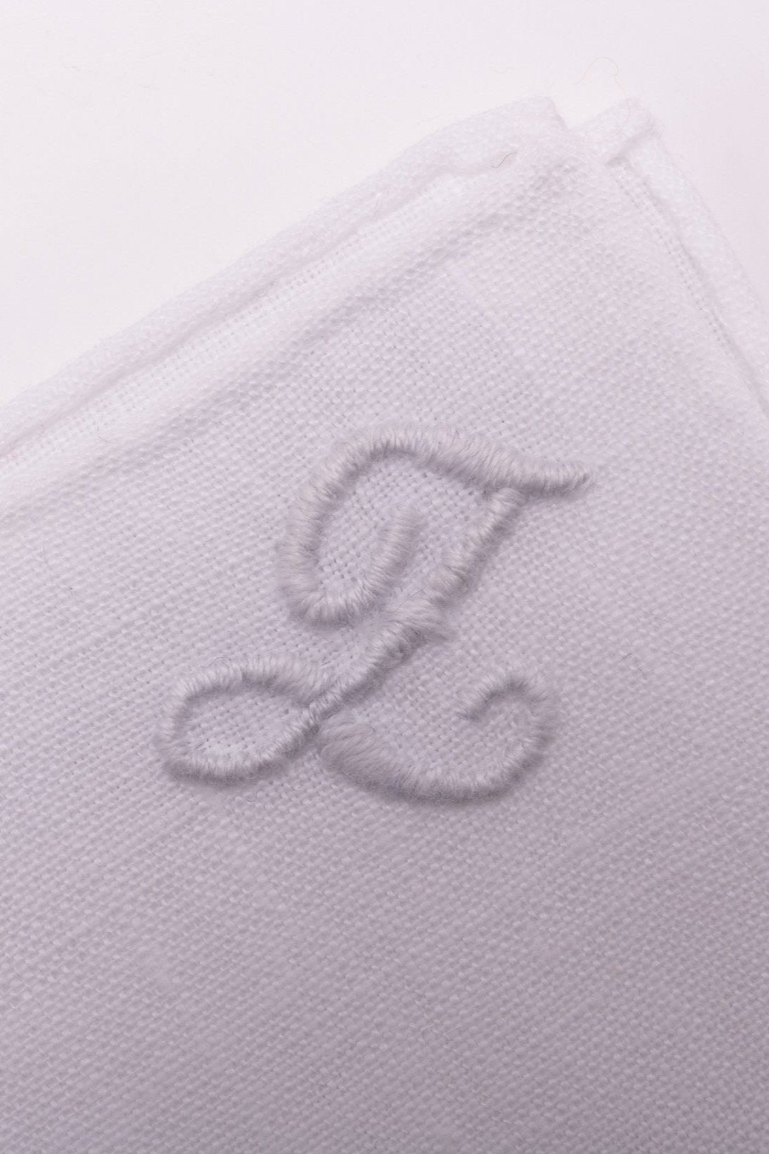 White Initial Pocket Square - Hand-Embroidered in Italy