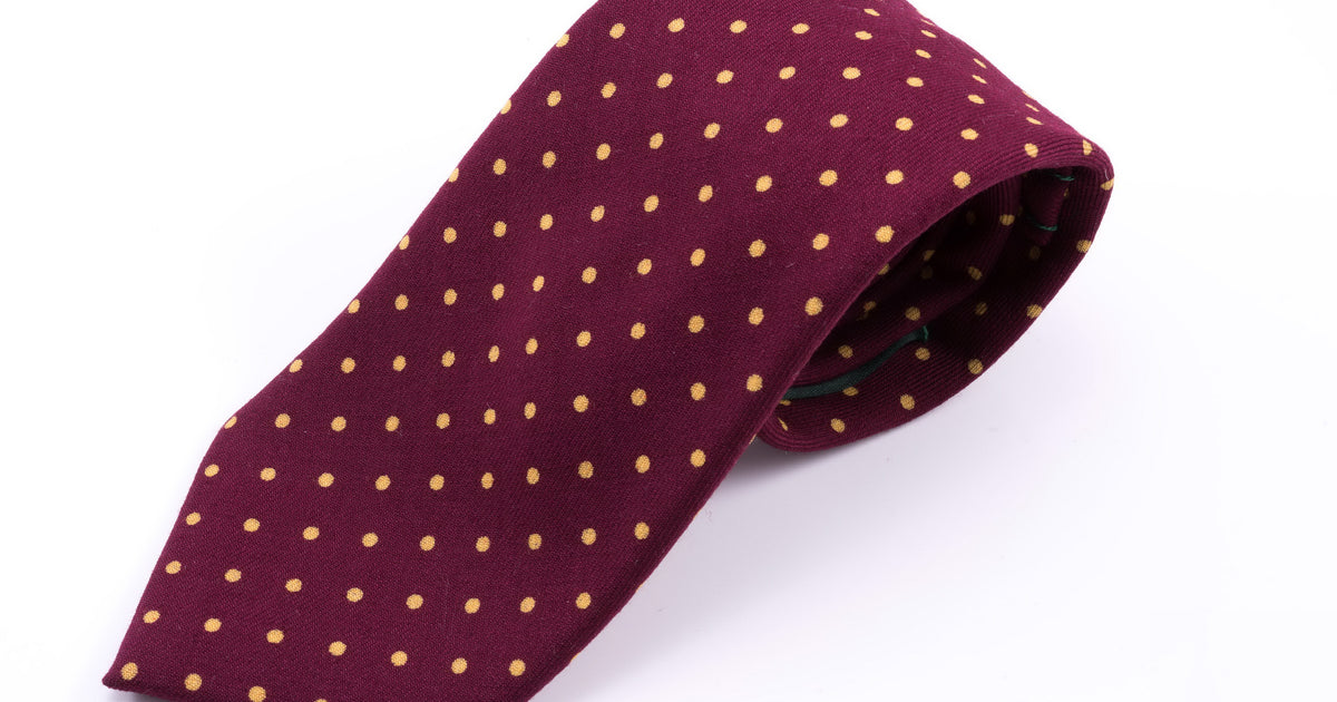 Wool Challis Tie in Burgundy with Yellow Polka Dots Fort Belvedere