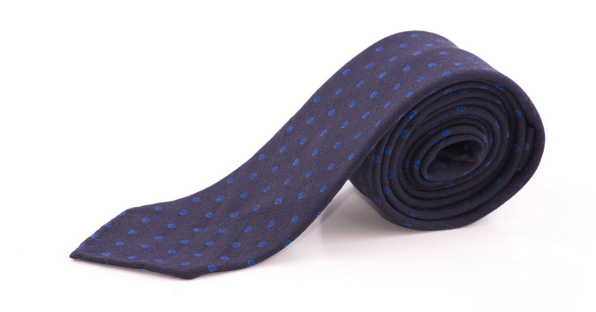 Wool Challis Tie in Navy with Blue Polka Dots Fort Belvedere
