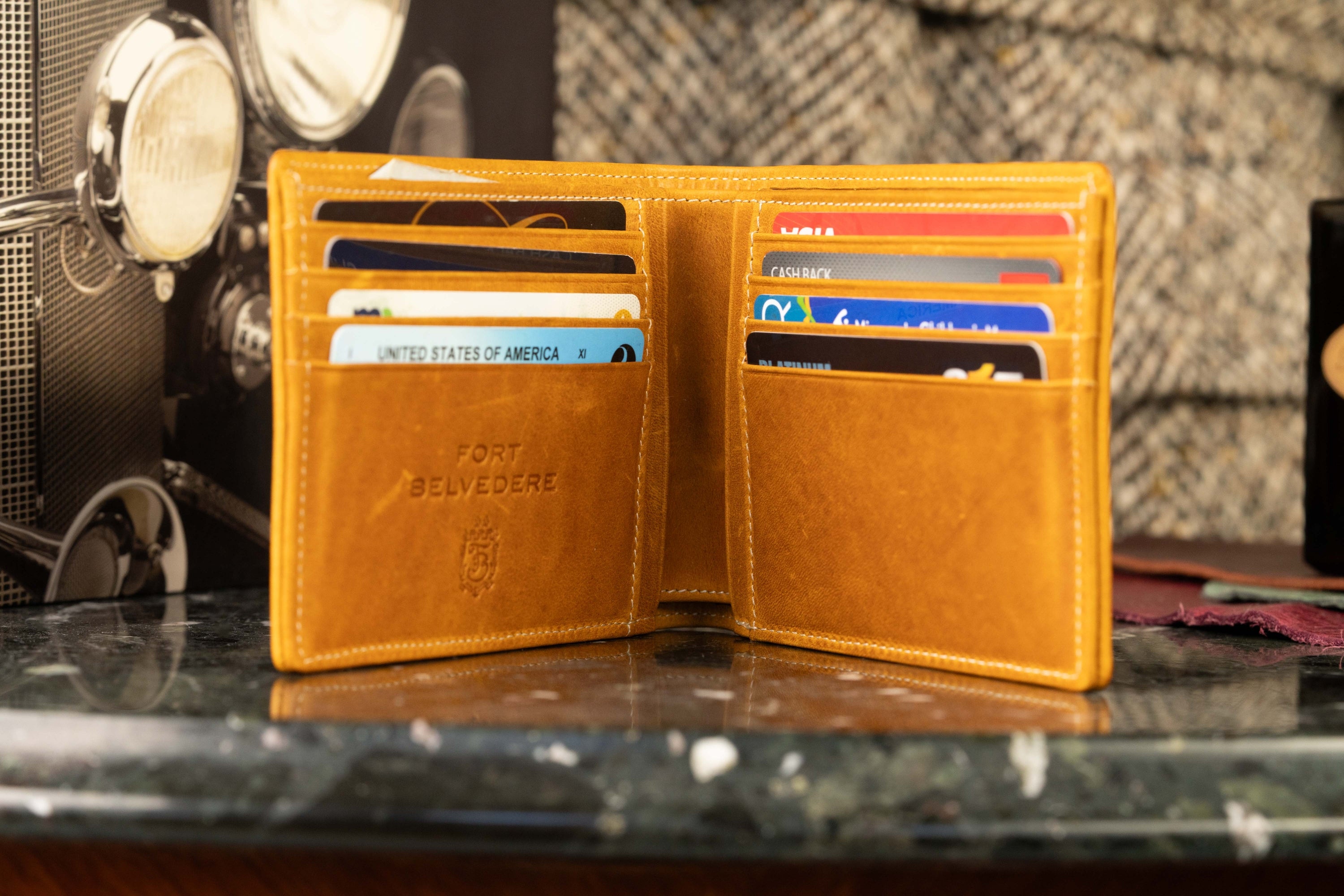 Vintage Gold Tan Bifold Wallet in Full-Grain Americana Leather ...