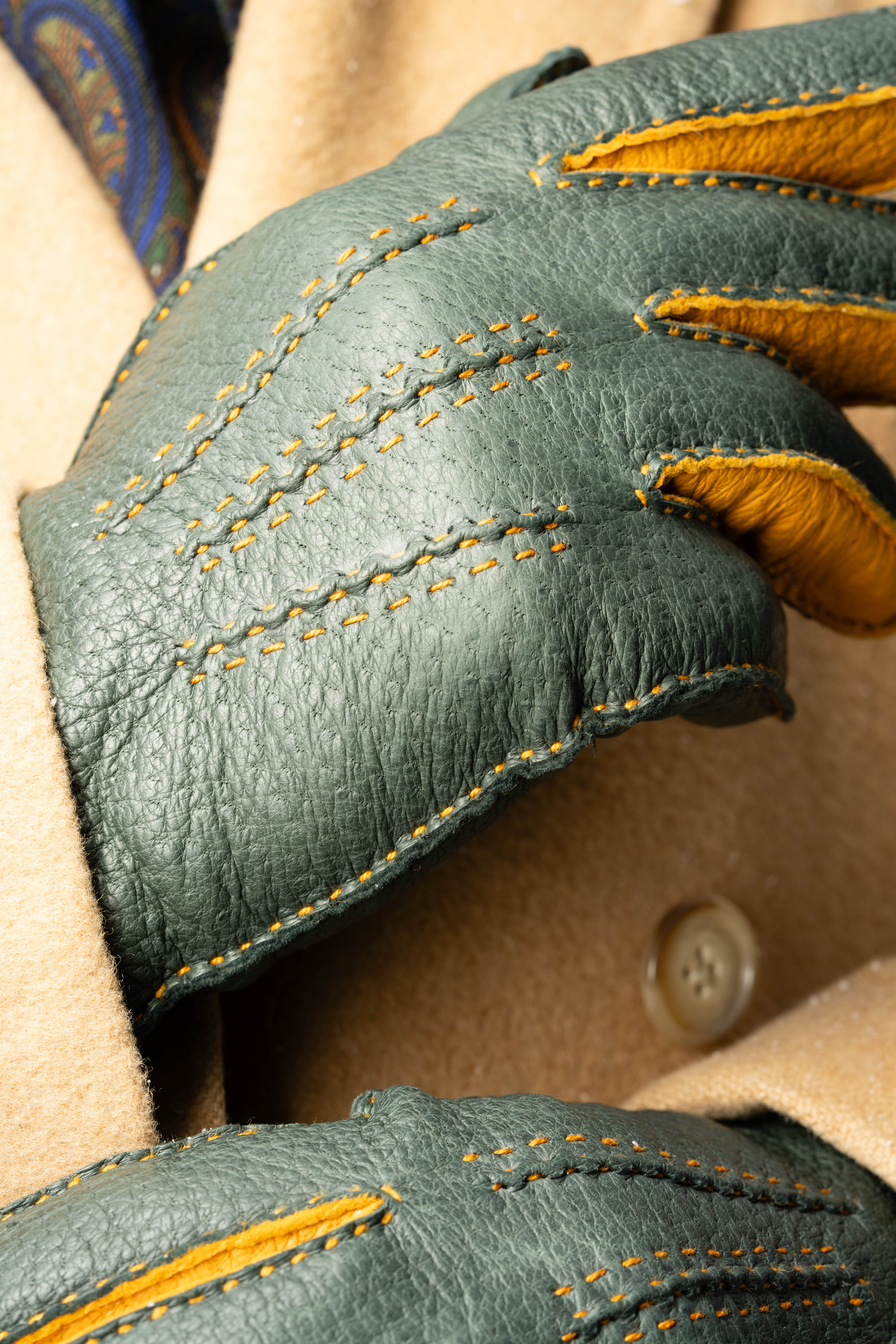 Green & Yellow Rabbit Fur Lined Peccary Gloves – Gentleman's Gazette