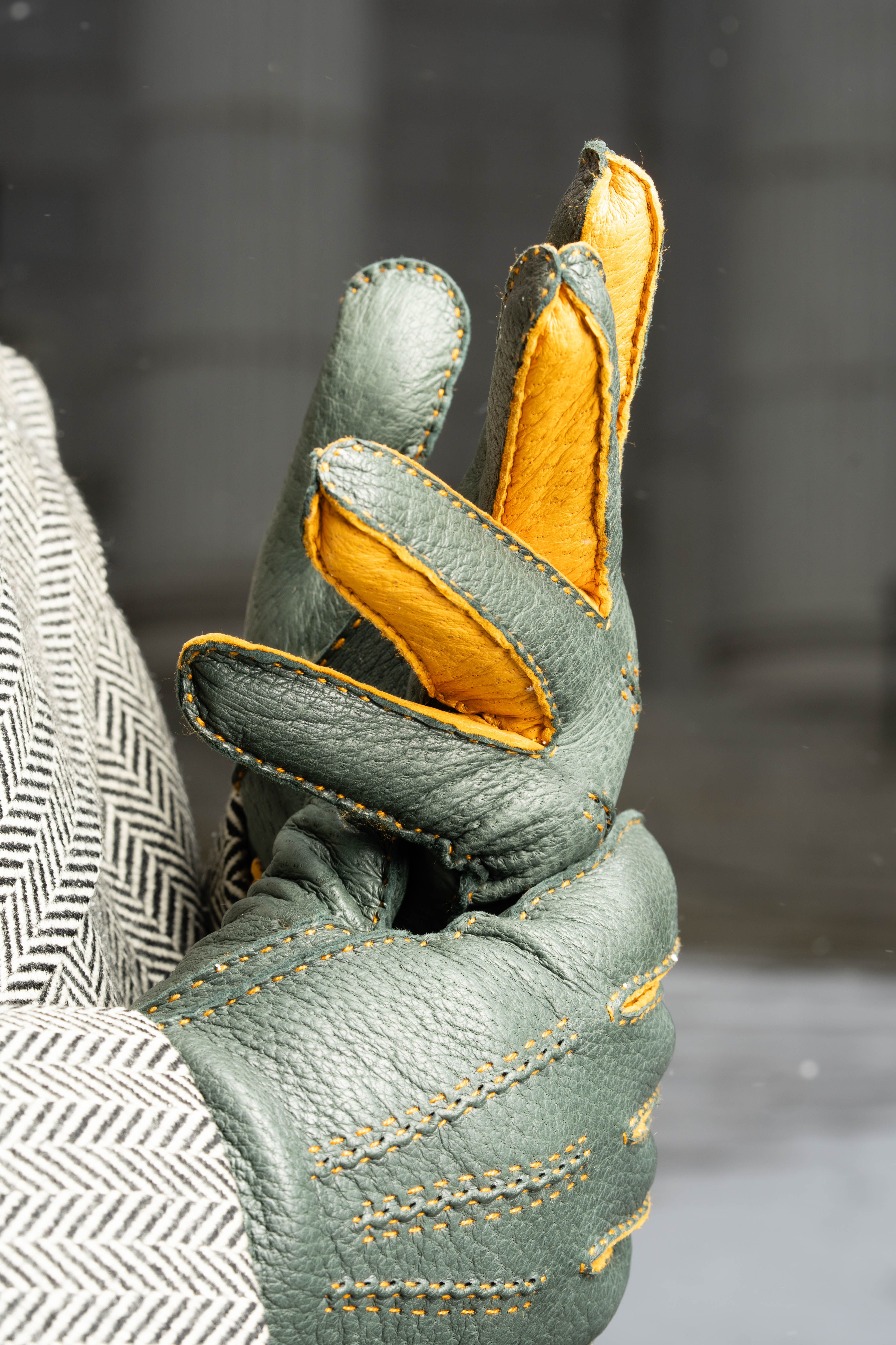 Green & Yellow Rabbit Fur Lined Peccary Gloves – Gentleman's Gazette