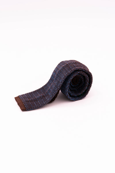Fort Belvedere Two-Tone Knit Tie in Navy and Light Blue Changeant Silk
