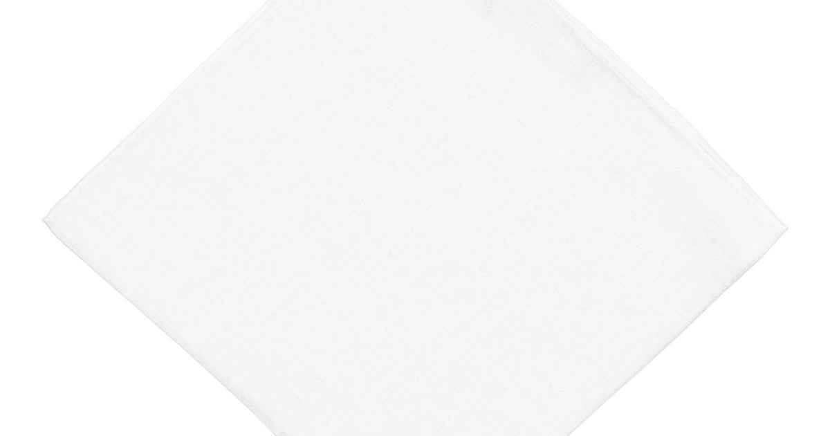 White Linen Pocket Square with Old Fashioned Embroidery and Handrolled ...